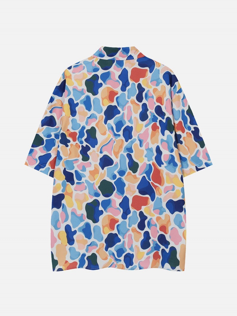 Chemise à Manches Courtes Aelfric Eden All-over Irregular Color Block Blanche | WWD-96379968